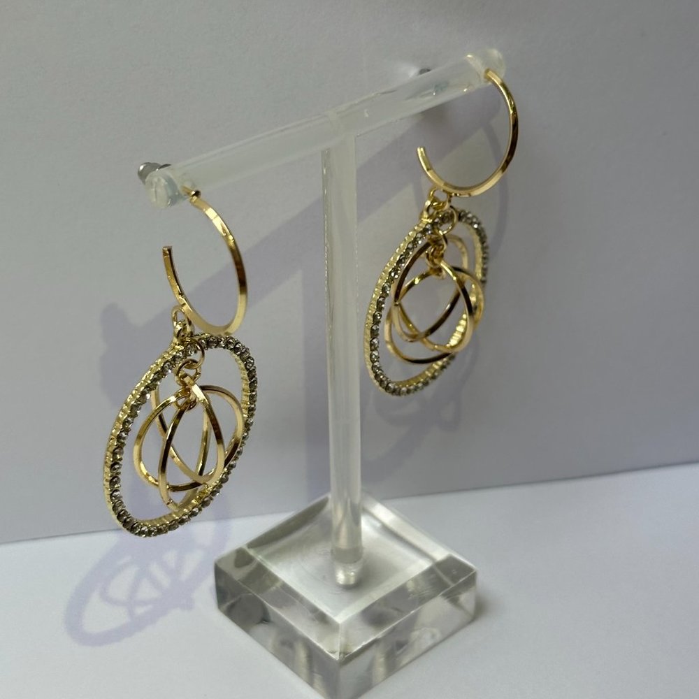 925 Sterling Silver Diamanté Geometric Intertwined Gold Circle Earring Hoops - Picture 7 of 8